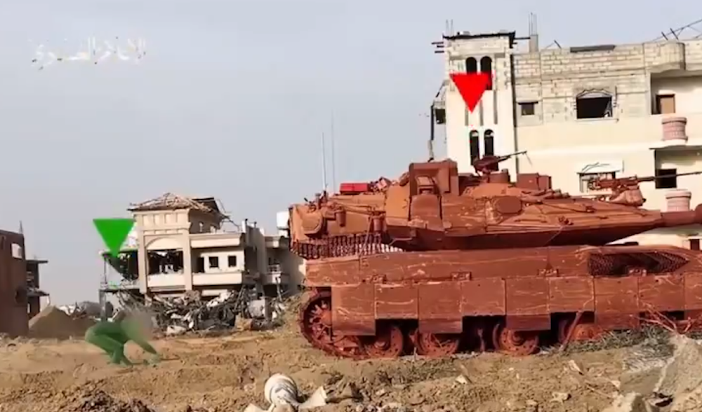 An Al-Qassam Resistance fighter engaging an Israeli tank in Gaza, May 21, 2024 (Military Media)