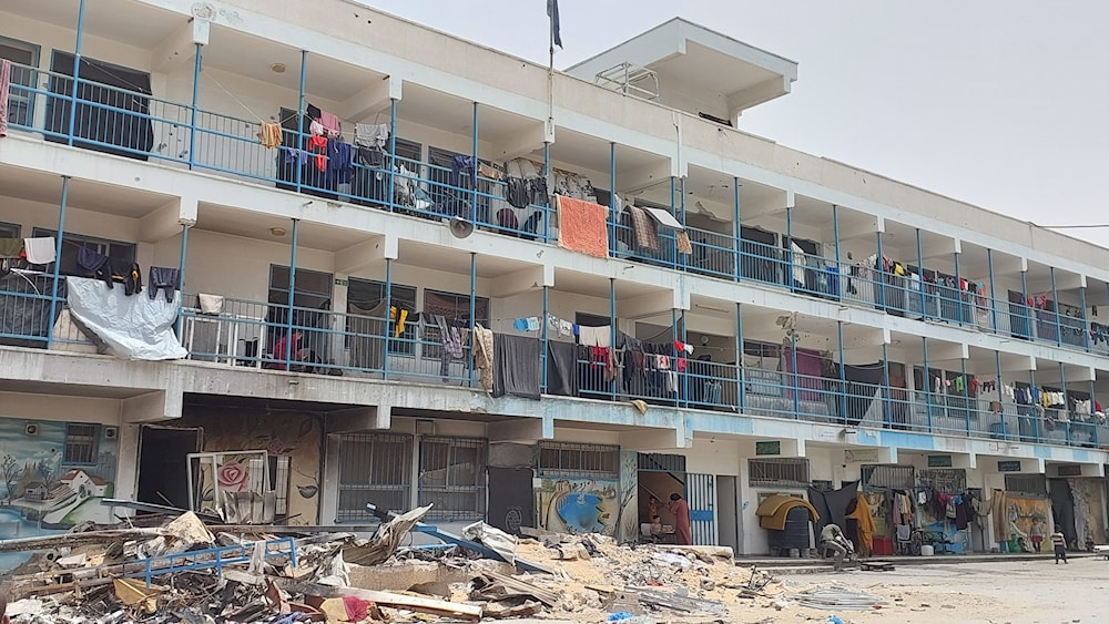 Photos taken on May 20 show families living among rubble in damaged schools, lacking tents, essential services & vital supplies. (UNRWA)