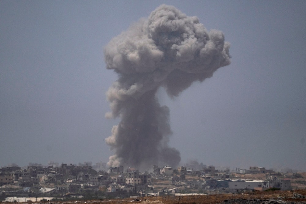 Smoke billows after an explosion in the Gaza Strip, as seen from southern occupied Palestine, Tuesday, May 21, 2024. (AP)