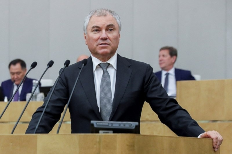 Russian State Duma (lower house of the Russian federal assembly) Speaker Vyacheslav Volodin speaks during a parliamentary session in Moscow on July 6, 2022. (The State Duma, The Federal Assembly of the Russian Federation via AP)