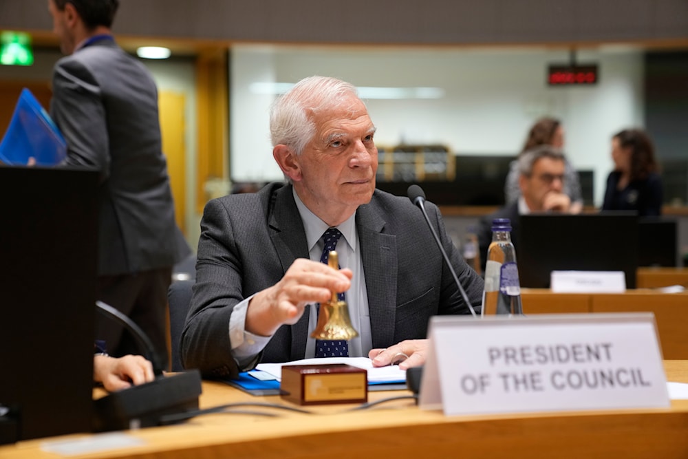 European Union foreign policy chief Josep Borrell rings a bell to signify the start of a meeting at the European Council building in Brussels, Tuesday, May 7, 2024. (AP)