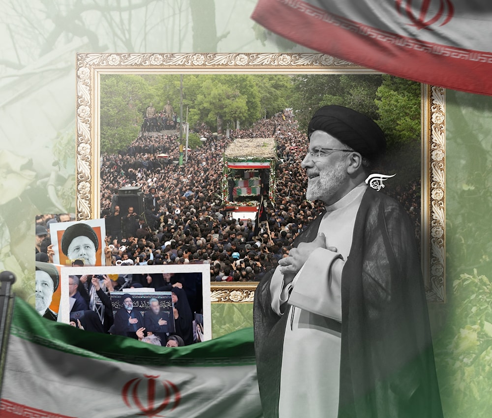 The crowd in Tehran was not merely an ordinary gathering; it echoed the fervor seen during Soleimani's funeral, symbolizing a steadfast commitment to the revolution. (Al Mayadeen English; Illustrated by Zeinab El-Hajj)
