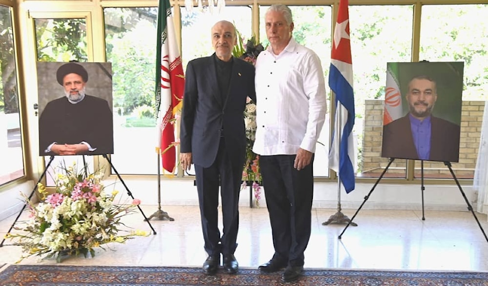Cuban President Miguel Diaz-Canel and Cuban Foreign Minister Bruno Rodríguez pay they respect to the late Iranian President Ebrahim Raisi and Foreign Minister Hossein Amir-Abdollahian on May 25, 2024. (Cuban Presidency)