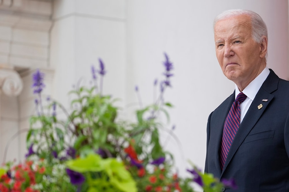 President Joe Biden listens after delivering the Memorial Day Address at the 156th National Memorial Day Observance at Arlington National Cemetery in Arlington, Va., Monday, May 27, 2024. (AP)