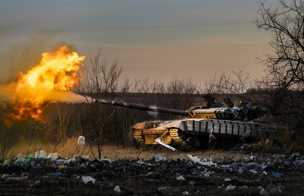 A Ukrainian tank of the 17th Tank Brigade fires at Russian positions in Chasiv Yar, the site of fierce battles with the Russian troops in the Donetsk region, Ukraine, Thursday, Feb. 29, 2024. (AP)