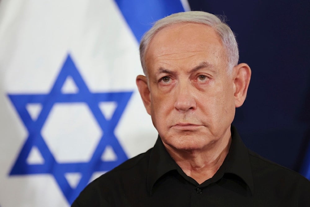 Israeli occupation Prime Minister Benjamin Netanyahu attends a press conference in Tel Aviv, 'Israel' on Oct. 28, 2023. (AP)