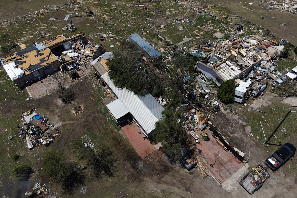 Destroyed homes are seen after a deadly tornado rolled through the previous night, Sunday, May 26, 2024, in Valley View, Texas (AP)