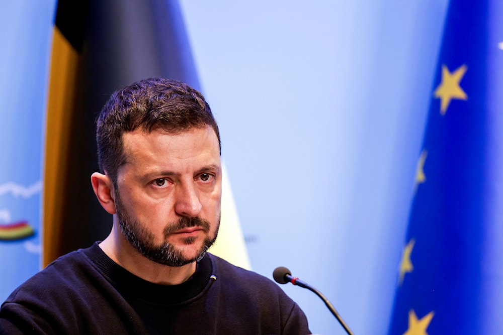 Ukraine's President Volodymyr Zelenskyy during a joint news conference at the prime ministers' office in Brussels, Tuesday, May 28, 2024. (AP)