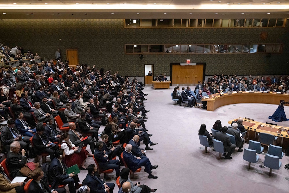 A general view shows a Security Council meeting at United Nations headquarters, on Thursday, April 18, 2024. (AP)