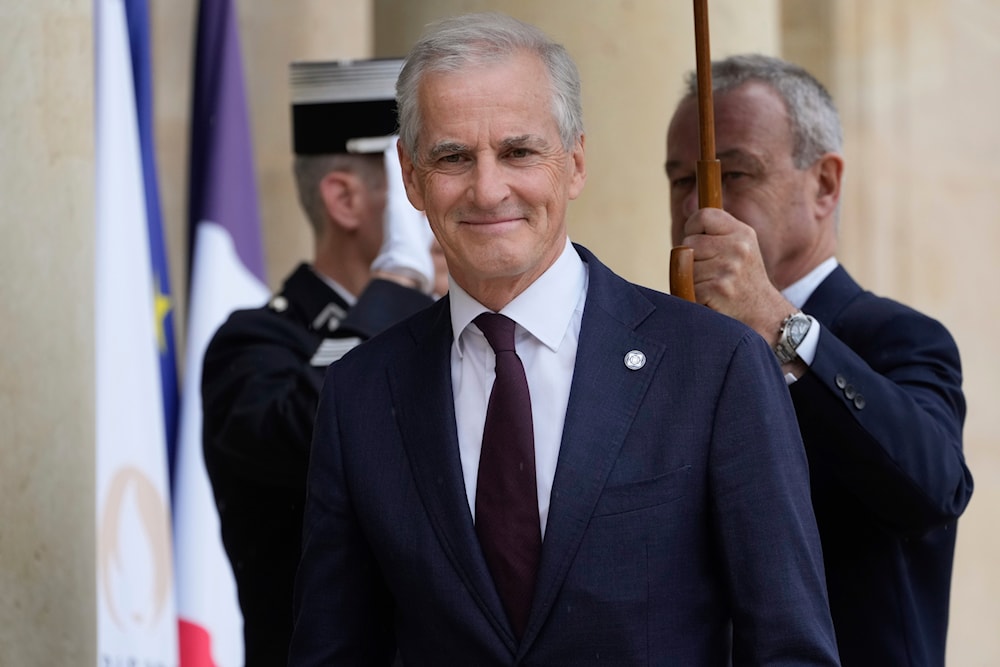 Norway's Prime Minister Jonas Gahr Store arrives at the Elysee Presidential Palace, Tuesday, May 14, 2024, in Paris. (AP)