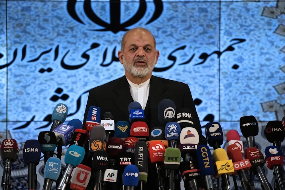 Iranian Interior Minister Ahmad Vahidi briefs media on Iran's parliamentary and Assembly of Experts elections on March 4, 2024. (AP)