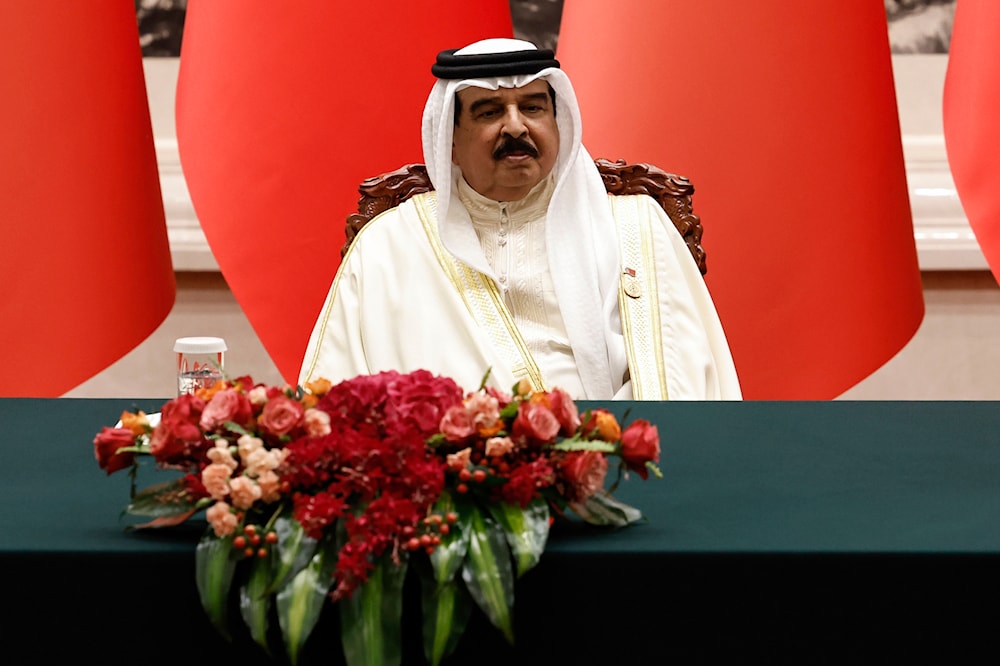 Bahrain's King Hamad bin Isa Al Khalifa attends a signing ceremony with Chinese President Xi Jinping, not pictured, at the Great Hall of the People in Beijing, on May 31, 2024. (AP)