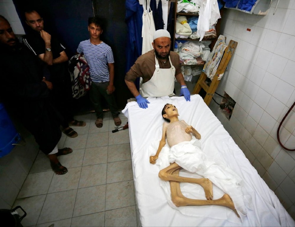 Palestinian child Abdul Qader al-Sarhi's lifeless body at the morgue of al-Aqsa Hospital in Deir al-Balah, Gaza, occupied Palestine, on May 31, 2024 (Social media)