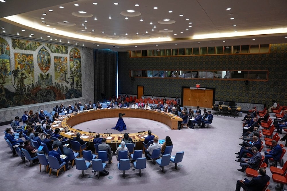 People speak during a Security Council meeting about the war in Gaza at United Nations headquarters, Wednesday, May 29, 2024. (AP Photo/Seth Wenig)