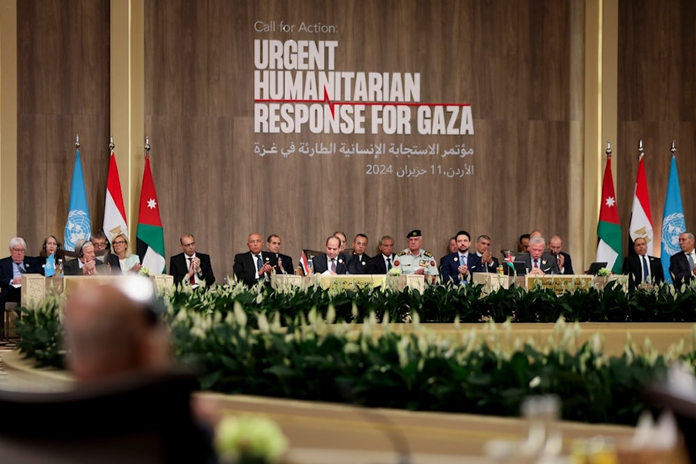 A plenary session during the 'Call for Action: Urgent Humanitarian Response for Gaza' conference, at the Dead Sea, Jordan Tuesday June 11, 2024. (AP)
