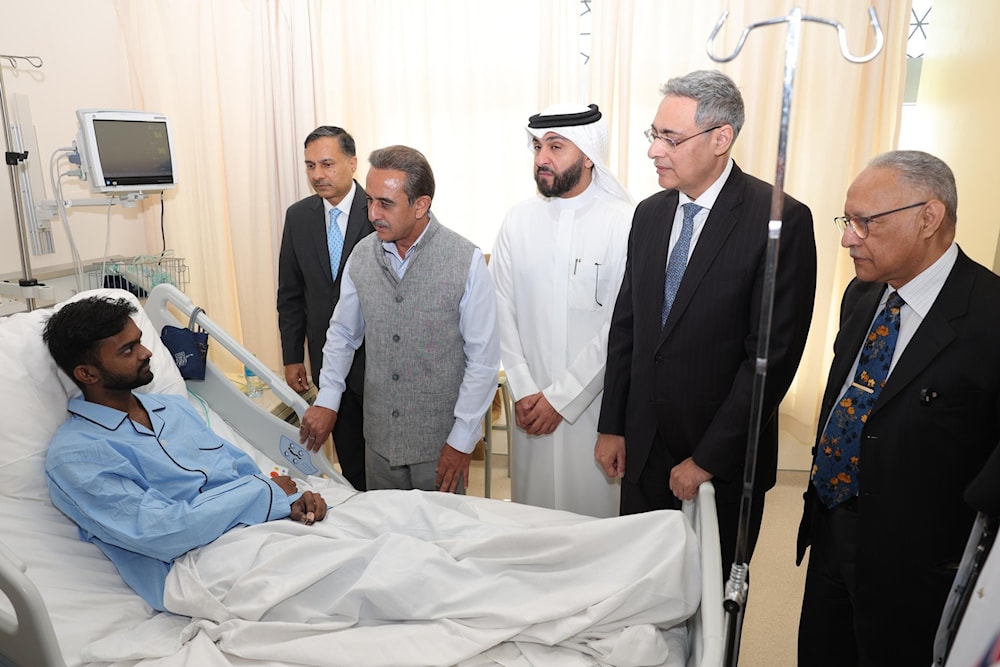 India’s minister of state for external affairs, Kirti Vardhan Singh, visits survivors of the fire that broke out in a residential complex in Kuwait, June 13, 2024 (Social Media)