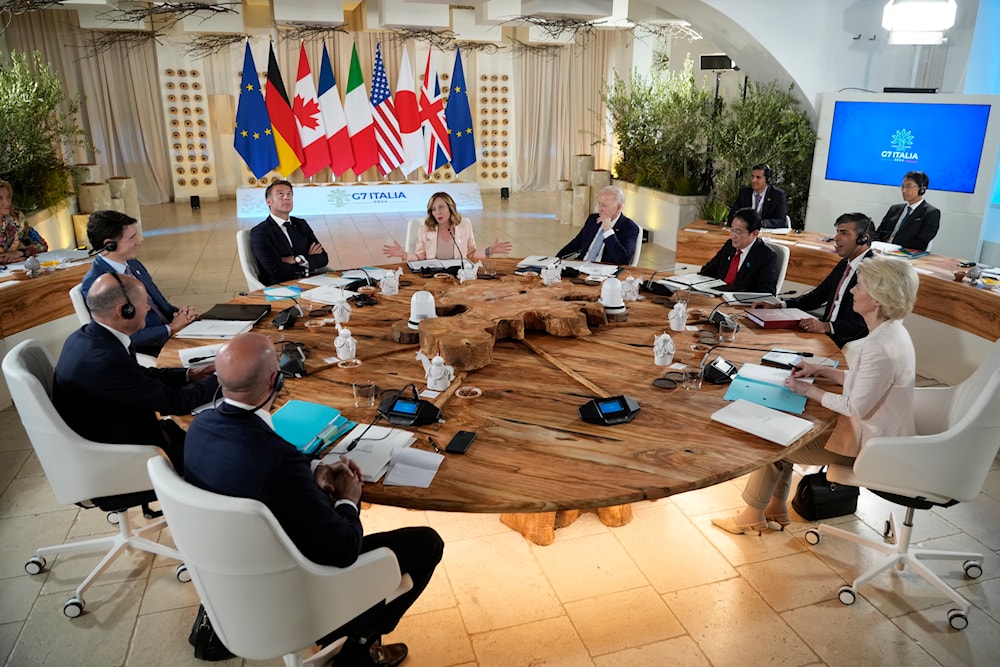 G7 leaders in a working session during a G7 summit at Borgo Egnazia, Italy, June 13, 2024 (AP)