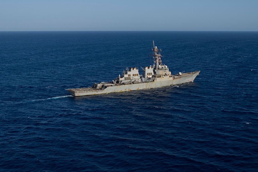 The Arleigh Burke-class guided missile destroyer USS Laboon sails in the Red Sea on Wednesday, June 12, 2024. (AP)