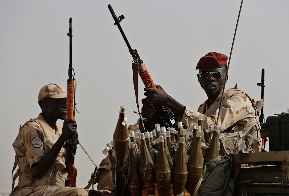 Sudanese soldiers from the Rapid Support Forces in the East Nile province, Sudan, on June 22, 2019 (AP)