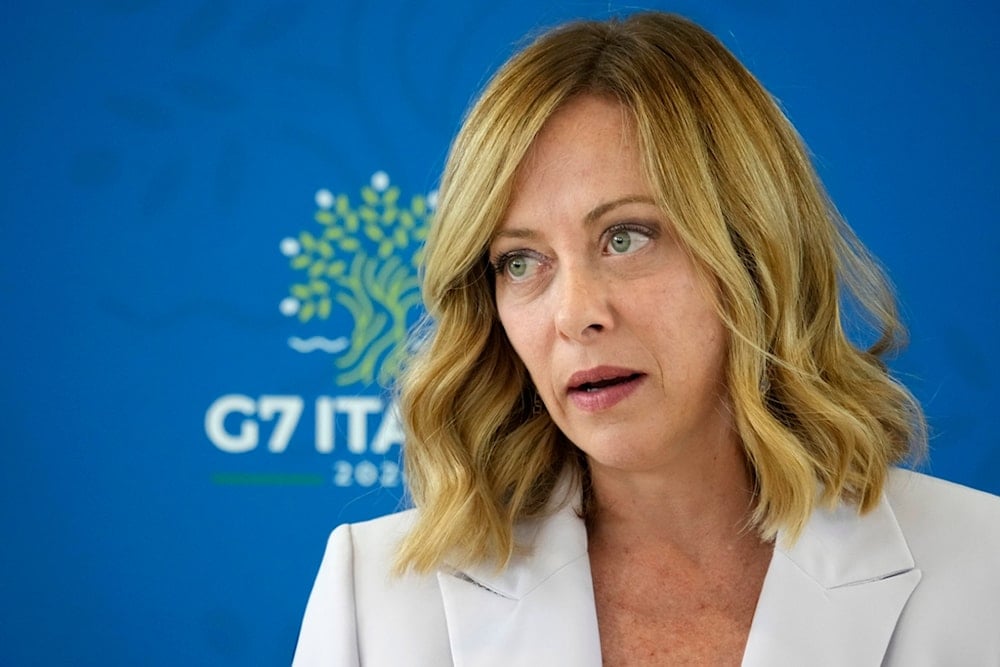 Italian Prime Minister Giorgia Meloni speaks during a final media conference at the G7 in Borgo Egnazia, near Bari in southern Italy, Saturday, June 15, 2024. (AP Photo/Andrew Medichini)