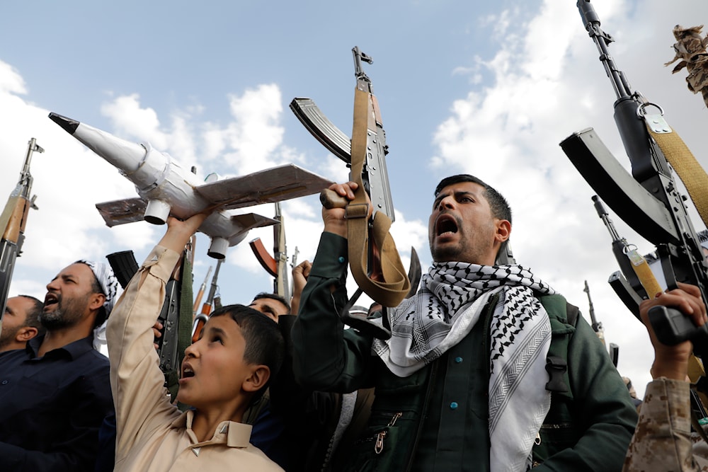 Houthi supporters attend anti-Israel and anti-US protests in Sanaa, Yemen, June 14, 2024 (AP)