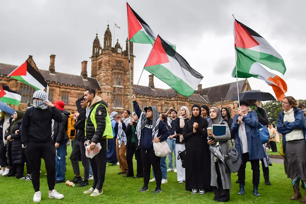 Pro-Palestinian students protest at Sydney University on March 5, 2024. (AFP)