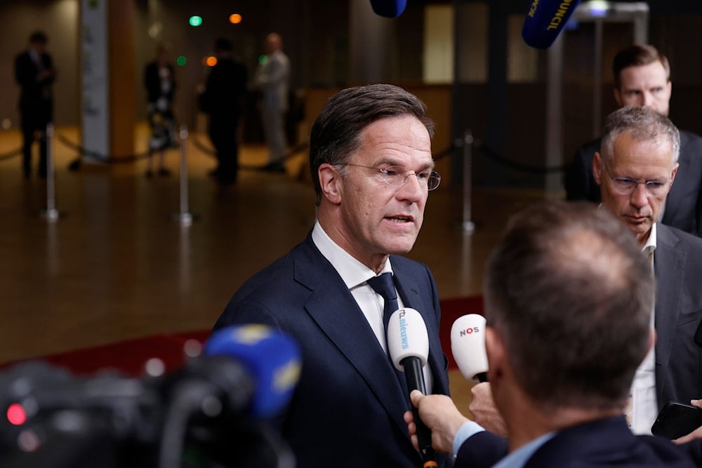 Netherland's Prime Minister Mark Rutte addresses the media at the end of an EU summit in Brussels, early Tuesday, June 18, 2024. (AP)