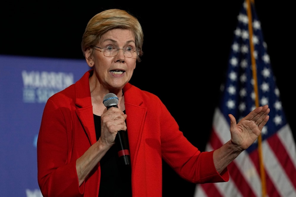 U.S. Sen. Elizabeth Warren, D-Mass., gestures during a town hall meeting, Wednesday, April 12, 2023, in Boston. (AP)