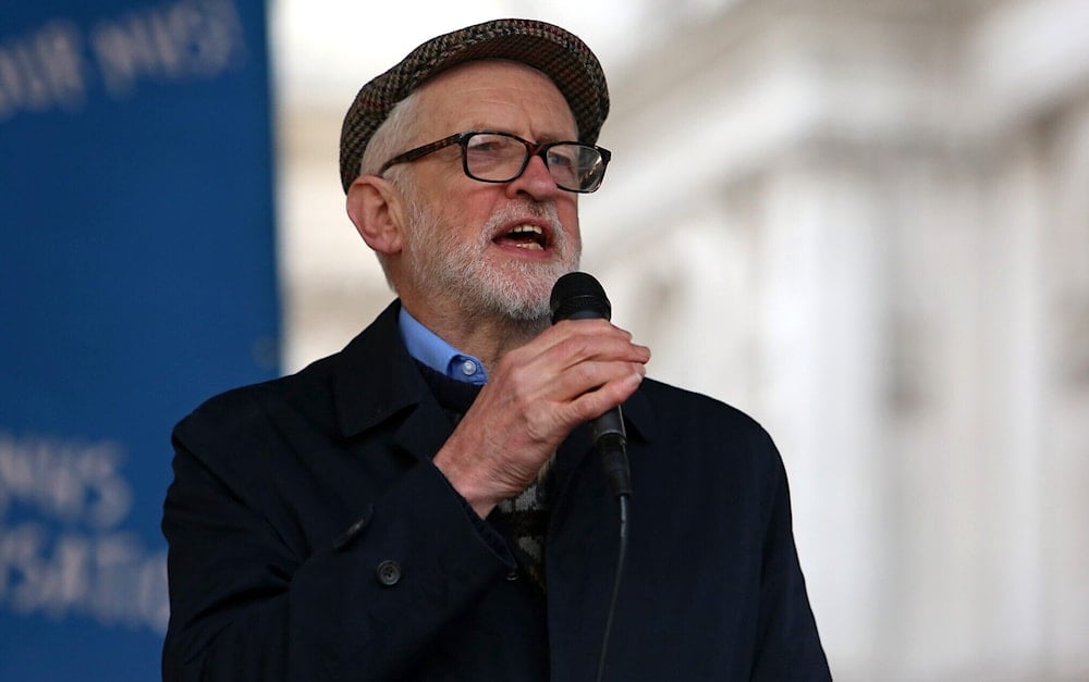 Former Labour party leader Jeremy Corbyn speaks at a protest rally in central London on March 11, 2023. (AFP)