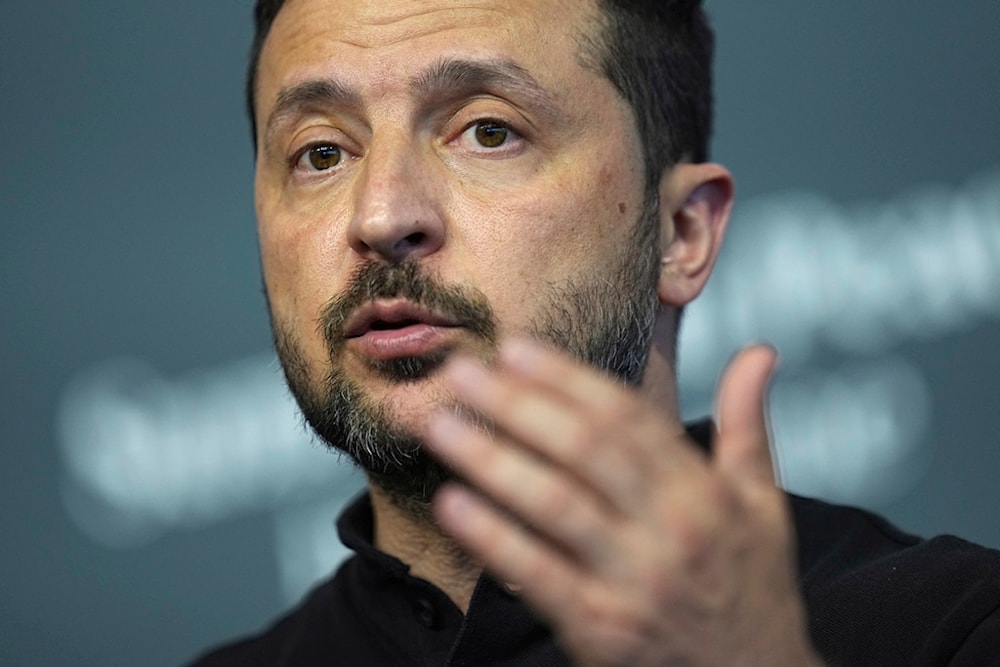 Ukraine's President Volodymyr Zelenskyy speaks during a press conference at the Ukraine peace summit in Obbürgen, Switzerland, Sunday, June 16, 2024. (AP)