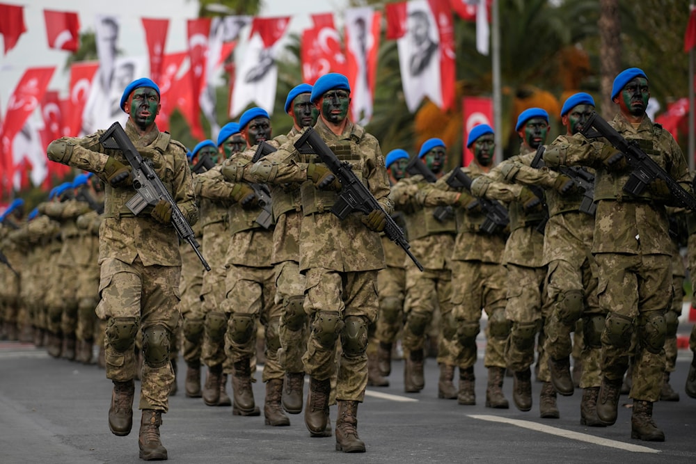 Turkey's army soldiers in a parade as part of celebrations marking the 100th anniversary of the creation of the modern, secular Turkish Republic, in Istanbul, Turkey, Sunday, October 29, 2023 (AP)