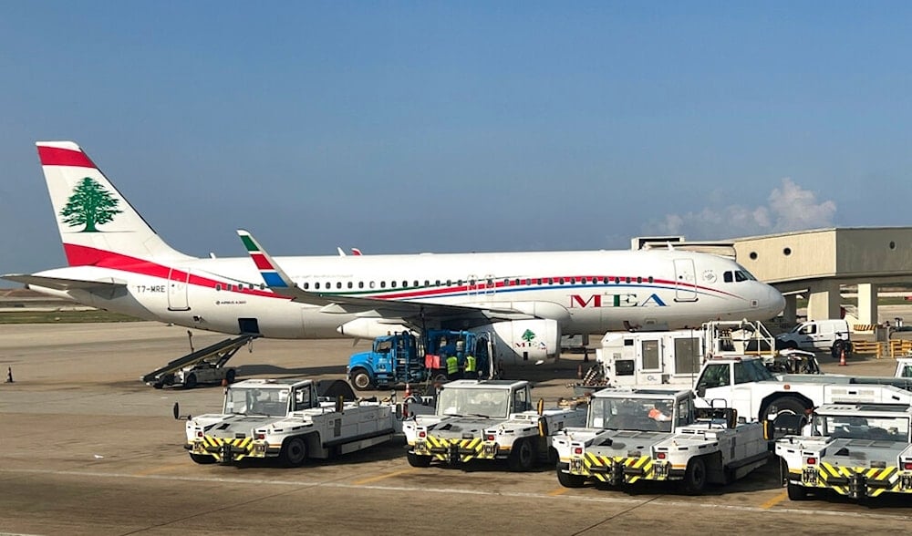 Middle East Airlines jet grounded at the Rafik Hariri International Airport, in Beirut, Lebanon, Tuesday, Nov. 1, 2022. (AP)