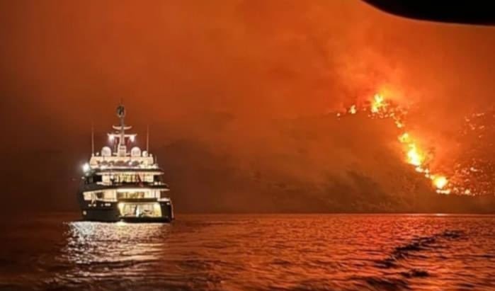 Cruise ship set off fireworks near a Greek island, setting a forest ablaze on June 22, 2024. (Social Media/X)