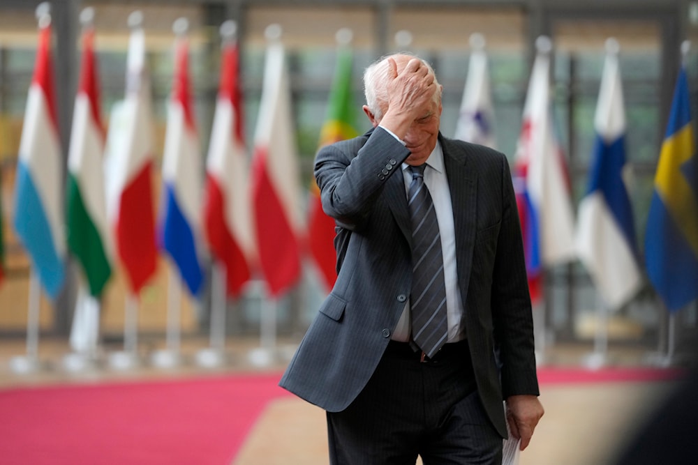 European Union foreign policy chief Josep Borrell arrives for a meeting of EU foreign ministers at the European Council building in Brussels, Monday, May 27, 2024. (AP)