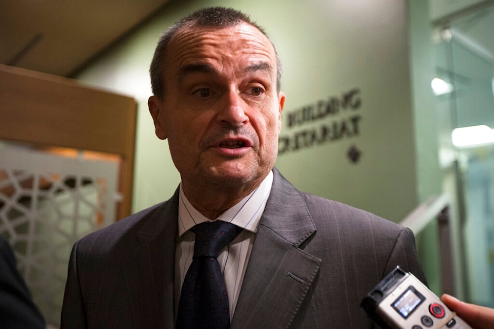 Former French U.N. Ambassador Gérard Araud speaks to the media before an emergency meeting of the U.N. Security Council at United Nations headquarters, Sunday, July 20, 2014. (AP)