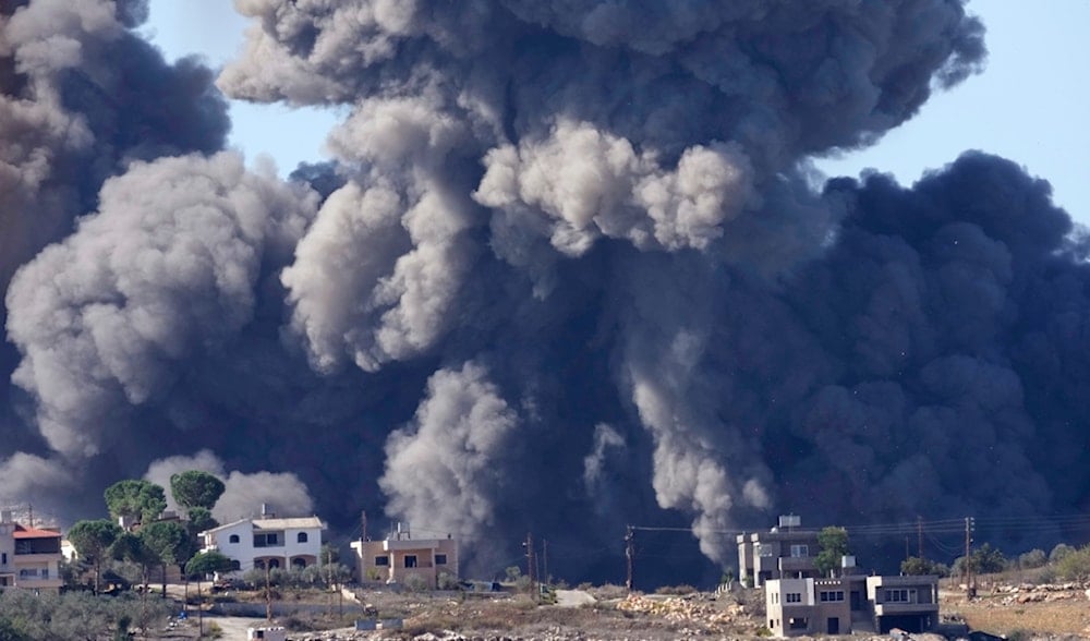 Black smoke rises from an Israeli airstrike on the outskirts of Aita al-Shaab, a Lebanese border village with Israel in south Lebanon, Saturday, Nov. 4, 2023 (AP)