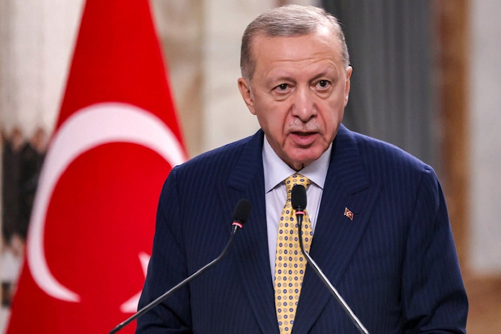 Turkish President Recep Tayyip Erdogan speaks during a joint statement to the media in Baghdad, Iraq, Monday, April 22, 2024. (AP)