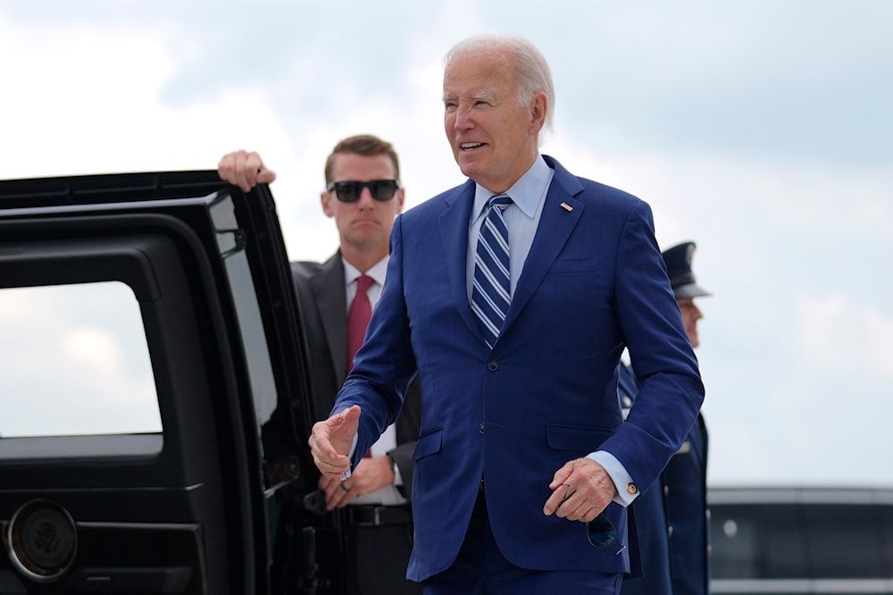 President Joe Biden arrives at Dobbins Air Reserve Base, June 27, 2024, in Marietta, Georgia, en route to Atlanta to attend the presidential debate (AP)