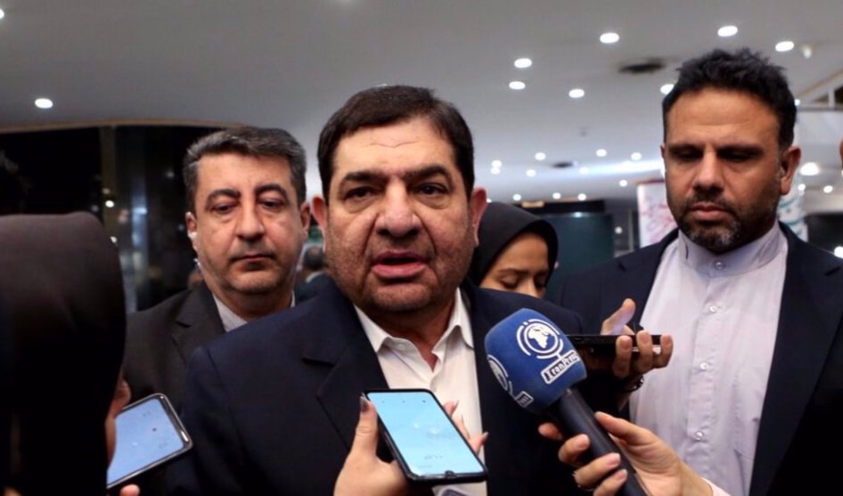 Iran's interim president Mohammad Mokhber talks to reporters on the sidelines of visit to a polling station in Tehran on June 28, 2024. (Photo by IRNA)