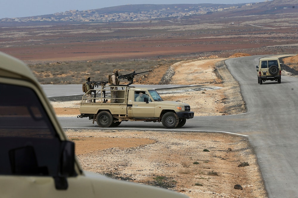 Illustrative: Jordanian soldiers patrol along the eastern Jordan-Syria border, in al-Washash, Mafraq governorate, Jordan, February 17, 2022. (AP)