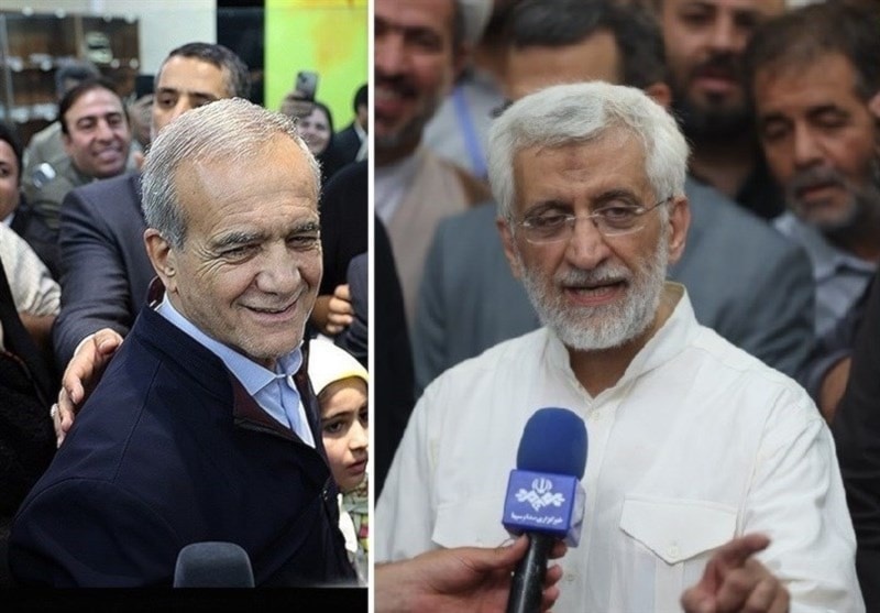 Masoud Pezeshkian (R) and Saeed Jalili (L), undated. (Tasnim News Agency)