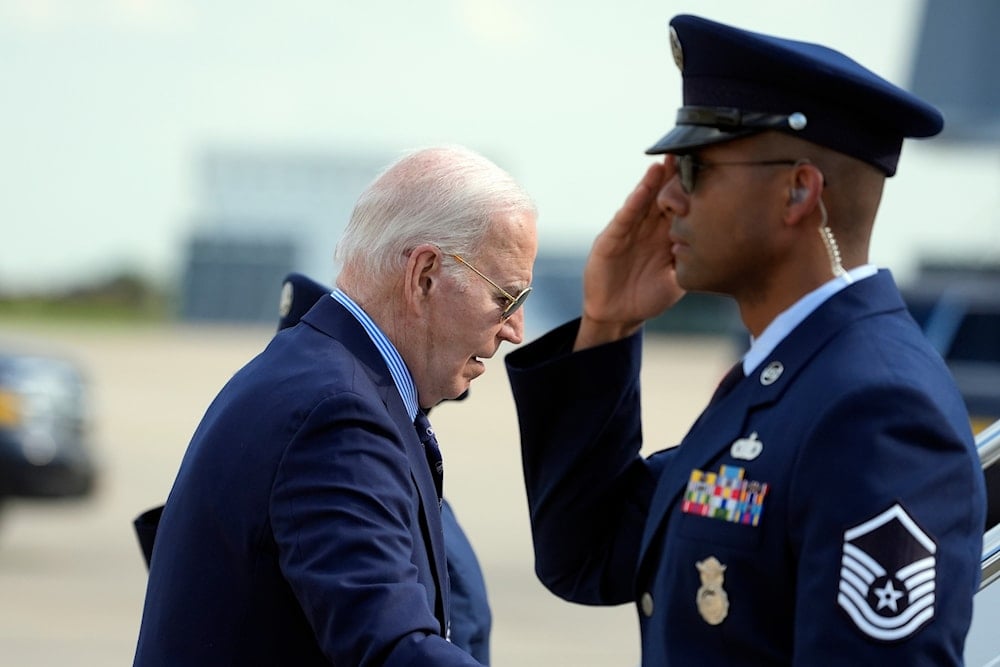 President Joe Biden boards Air Force One at Delaware Air National Guard Base in New Castle, Del., Monday, June 3, 2024. (AP)