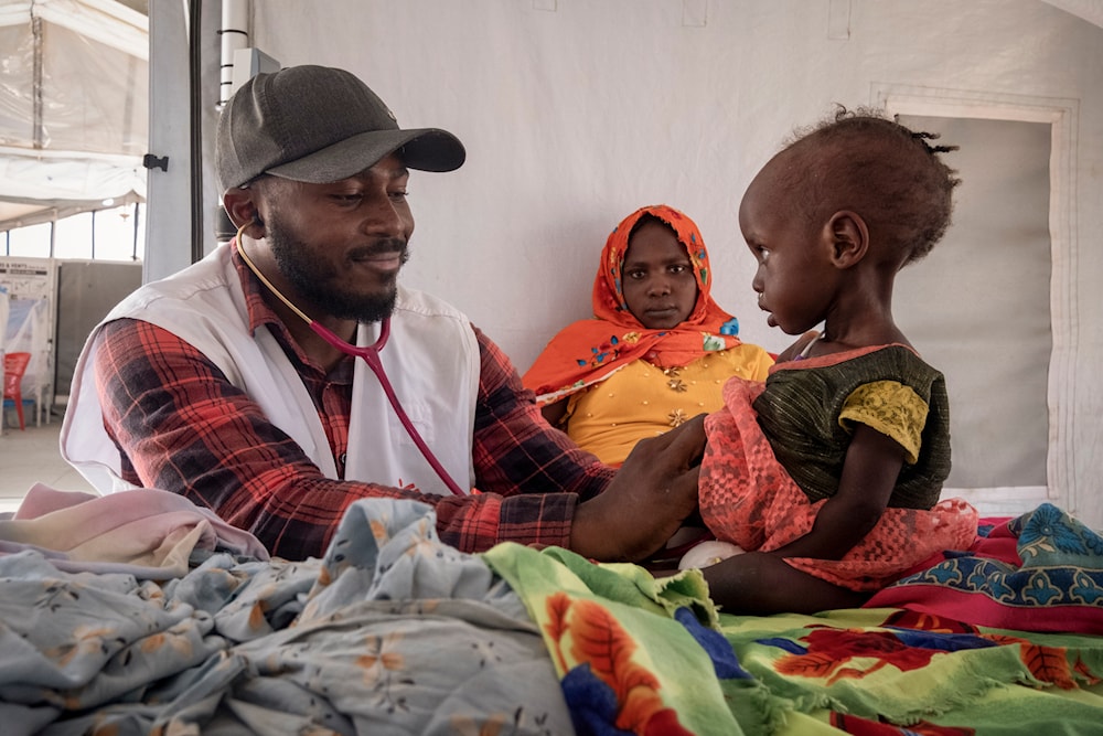 Sudanese Children suffering from malnutrition are treated at an MSF clinic in Metche Camp, Chad, near the Sudanese border, on April 6, 2024 (AP)