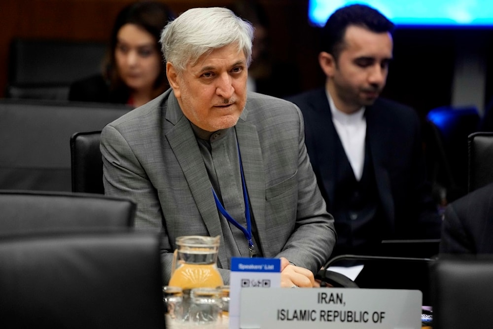 Iran's permanent representative to the international organizations in Vienna, Mohsen Naziri Asl, attends an IAEA Board of Governors meeting in Vienna, Austria, Wednesday, Nov. 22, 2023. (AP)