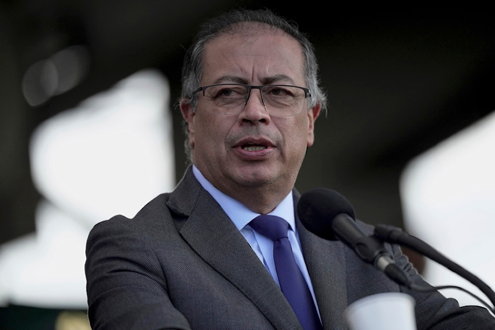 Colombia's President Gustavo Petro speaks during a swearing-in ceremony for the new Army commander, at the José María Córdoba military academy and base, in Bogota, Colombia, Friday, May 31, 2024. 