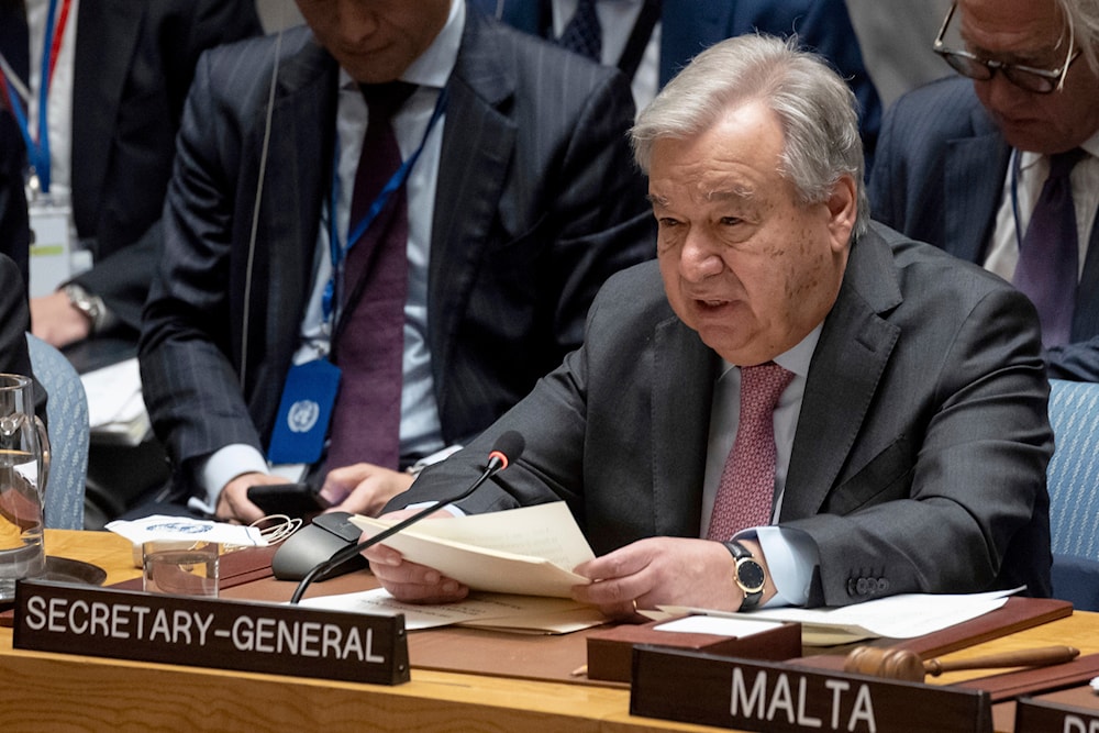 United Nations Secretary General Antonio Guterres speaks during a Security Council meeting at the United Nations headquarters, April 18, 2024. (AP)