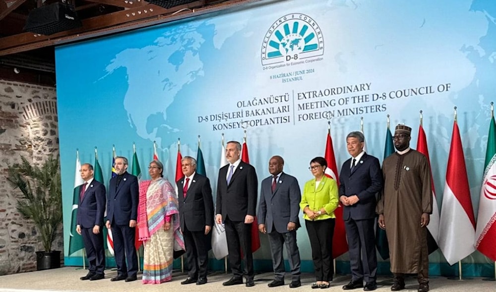 foreign ministers posing for a photo at the end of Extraordinary Meeting of the D-8 Council of Ministers on June 8, 2024 in Istanbul, Turkey. (D-8 Organization for Economic Cooperation)