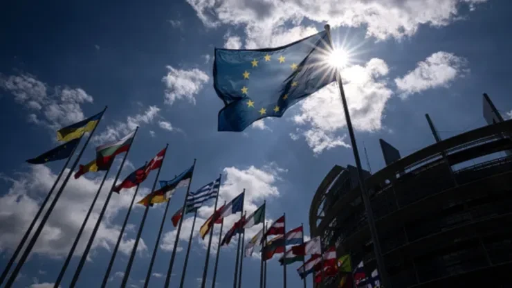 Illustrative: This photograph shows European countries’ flags waving in front of the European Parliament building in Strasbourg, eastern France, on June 6, 2024. (AFP via Getty Images)