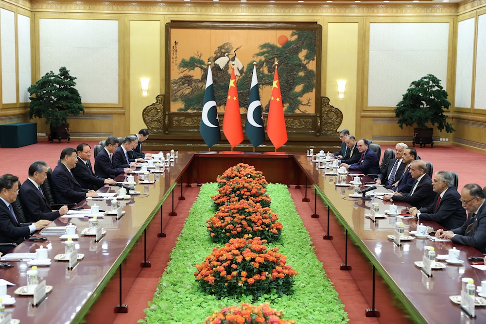 President Xi Jinping met with Pakistani Prime Minister Shehbaz Sharif at the Great Hall of the People in Beijing on Friday. 