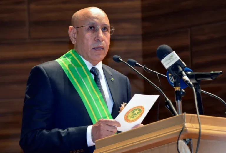  Mauritania’s President, Mohamed Ould Ghazouani, speaks during his Inauguration in Nouakchott, Mauritania, August 1, 2019. (AP)